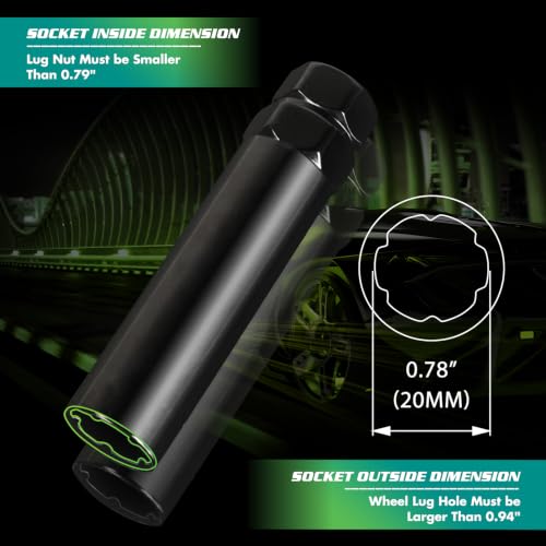 AUTOPTIM 6 Spline Lug Nuts Socket Key | 19mm Hex Socket for Large Diameter Lug Nuts (M14X1.5 M14x2.0 9/16" x18) 6 Point Tuner Key Tool 1pc - color: Black, size: 6 Spline(Large), style: 1 Pcs