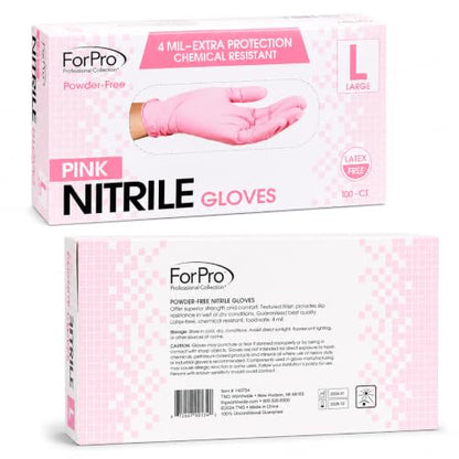 ForPro Disposable Nitrile Gloves, Chemical Resistant, Powder-Free, Latex-Free, Non-Sterile, Food Safe, 4 Mil - color: Pink, size: Large (Pack of 100)