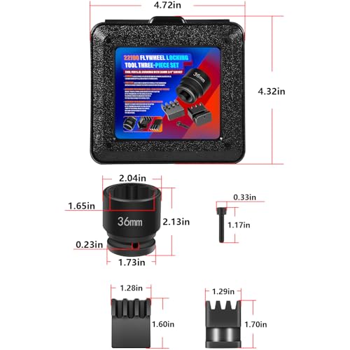 22100 Flywheel Locking Tool with 36mm 3/4’’ Socket for 6.6L Duramax Engines (2500/3500 & 4500/5500) – CRV Steel Tool Kit with Plastic Storage Case – For 6.6L Duramax Harmonic Balancer Removal Tool