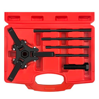 WETT Harmonic Balancer Puller Set, Heavy Duty Adjustable 3 Jaw Pulley Puller Tool, 3/8” Square Drive, Push Bolt, Forcing Rods, Removing Harmonic Dampers and Balancers, Automotive Repair