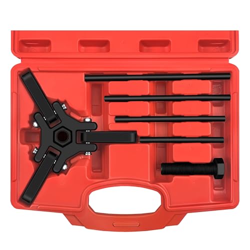 WETT Harmonic Balancer Puller Set, Heavy Duty Adjustable 3 Jaw Pulley Puller Tool, 3/8” Square Drive, Push Bolt, Forcing Rods, Removing Harmonic Dampers and Balancers, Automotive Repair
