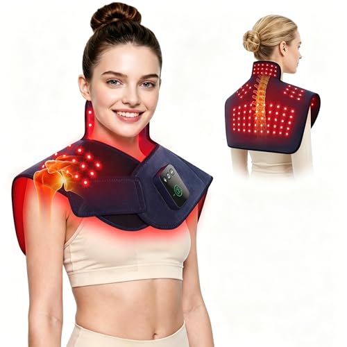 Red Light Therapy for Neck Shoulder, 660nm & 850nm Infrared Light Therapy Wrap, Cordless 5000mAh Rechargeable Light Therapy Pad with Timer & Pulse Modes for Home Use
