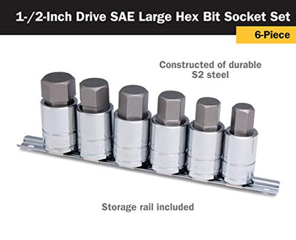 Titan 16156 SAE Large Hex Bit Socket Set â€“ 6 Piece - size: 1/2-Inch Dr. SAE 6-Piece