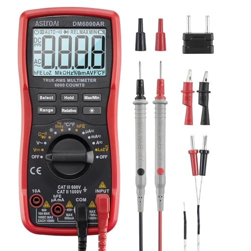 AstroAI Digital Multimeter, True RMS 6000 Counts Auto-Ranging Volt Meter for Automotive & Home Electrical Troubleshooting, AC/DC Voltage Current Resistance Continuity Capacitance Temp Tester, Black - color: Black - Multimeter