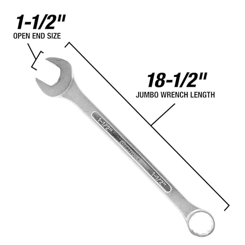 OEMTOOLS 22108 Jumbo 1-1/2 Wrench, Heavy-Duty Raised Panel SAE Jumbo Wrench, 12-Point Box End, Chrome Plated for Automotive and Industrial Repair - size: 1-1/2"