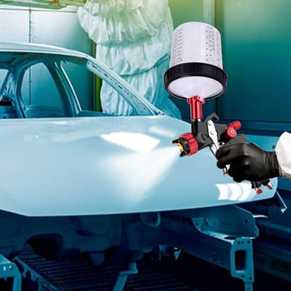 Hvlp Spray Gun with Paint Mixing Quick Cup, Automotive Paint Spray Gun Kit Contain Pressure Gauge,1.3mm Nozzle,10 Disposable 600ML Cups for Car Furniture Fence Painting