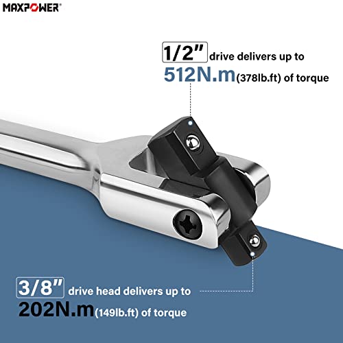 MAXPOWER 3-pieces Breaker Bar Set 10" 15" 18" | Dual Drive 1/2" and 3/8" Breaker Bars, Flexible Flex Handle Phosphate Head - size: Set: 10 inch, 15 inch, 18 inch