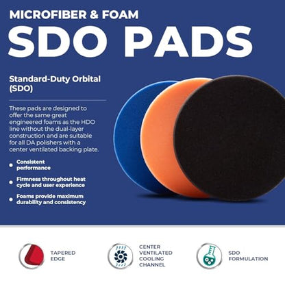 6.5" SDO Foam Buffing and Polishing Pad Kit (Set of 3) – Lake Country Manufacturing – Tapered Edge Pads – Blue Heavy Polishing, Orange Polishing, Black Finishing – Compounding - color: 3 pack, size: 6.5"
