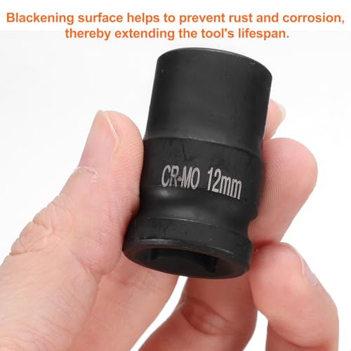 HARFINGTON 4 Point Square Socket 1/2" Drive 12mm Metric Square Impact Socket CR-MO Blackening Standard Wheel Sockets Pneumatic Socket Tool for Auto Repair Mechanical Maintenance Home Use - size: 12mm