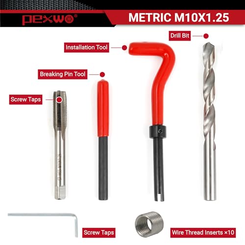 M10×1.25 Helicoil Thread Repair Kit, Thread Repair Tool with HSS Drill Bit & Thread Inserts, Metric Thread Repair Installation Kit for Rethreading Internal Threads with Carry Case