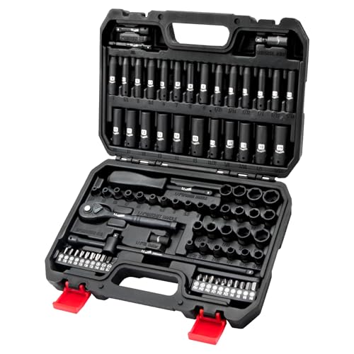 LLNEDL 1/4 Inch Drive Impact Socket Set, 83Pcs Socket Wrench Set Metric & SAE from 4-15mm, 5/32-9/16", 6 Point CR-V Deep & Shallow Sockets Kit with 72T Ratchet Handle, E Torx, for Automotive & Home - size: 83pcs 1/4 inch socket set