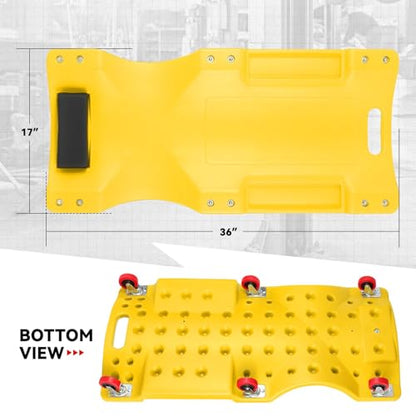 Auto Dynasty 36 Inches Mechanic Creeper, Automotive Garage Repair Low Profile Under Car Rolling Creeper with Padded Headrest, Plastic, Yellow - color: Yellow, size: 36" L