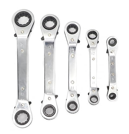 cSeao 5 Pieces Metric Box End Reversible Ratcheting Wrenches Set,Metric Ratchet Box Wrench Set,Repair Wrench Set,Socket Spanner Tool - size: Metric