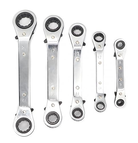 cSeao 5 Pieces Metric Box End Reversible Ratcheting Wrenches Set,Metric Ratchet Box Wrench Set,Repair Wrench Set,Socket Spanner Tool - size: Metric