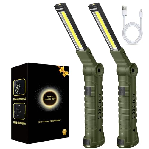 LED Work Light Rechargeable Flashlight, Tool Gifts for Fathers Day Dad Hubby Men Him Husband Mechanic Torch Grill Light Inspection Lamp Magnetic Base 5 Modes 360° Rotate Car Emergency Repair Green - color: Green