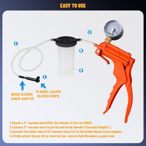 Brake Fluid Bleeder Kit with Handheld Vacuum Pump, 2 in 1 Brake Bleeder Kit for Automotive with Protected Case,with Gauge Adapters