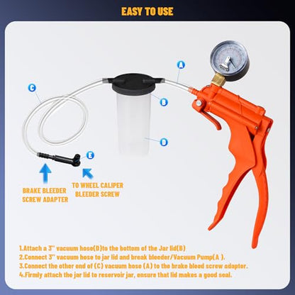 Brake Fluid Bleeder Kit with Handheld Vacuum Pump, 2 in 1 Brake Bleeder Kit for Automotive with Protected Case,with Gauge Adapters
