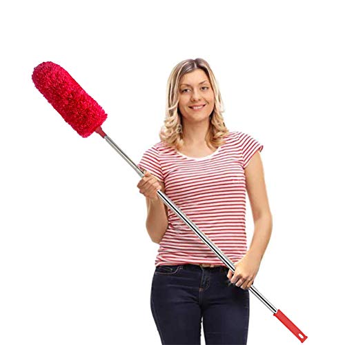 DELUX Microfiber Feather Duster Extendable Cobweb Duster with 100 inches Extra Long Pole, Bendable Head & Scratch-Resistant Hat for Cleaning Ceiling Fan, High Ceiling, Blinds, Furniture & Cars Red - color: Red