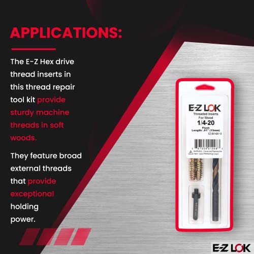 E-Z LOK E-Z Hex Thread Repair Kit for Soft Wood Flush Threaded Inserts 1/4-20 x 13mm, Drill, Installation Tool - size: 1/4-20 x 13mm, style: Flush