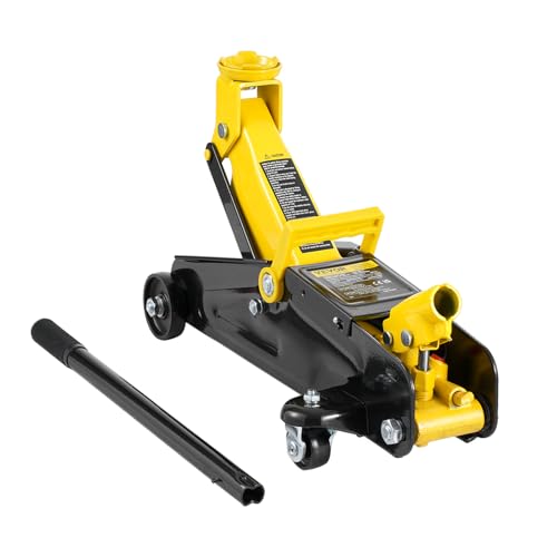 VEVOR Low Profile Floor Jack 2 Ton (4400 lbs), Heavy Duty Iron Hydraulic Racing Floor Jack, Hydraulic Car Jack, Single Piston Quick Lift Pump, 4.9"-13.2" Height Lifting Range (Yellow) - size: 2T