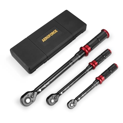AEROFORCE 1/4 & 3/8 & 1/2-inch Drive Click Torque Wrench, 3Pcs Torque Wrench Set 4-20Ft.lb, 5-45Ft.lb, 15-165Ft.lb 72-Tooth Dual Scale for Bike, Moto, Car Repair - size: 1/4" & 3/8" & 1/2" (3-Piece), style: 4 - 20 lb-ft & 5 - 45 lb-ft & 15 - 165 lb-ft