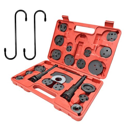24PCS Brake Caliper Tool, Brake Caliper Wind Back Tool with Disc Adapters, Hanger Hooks & Retaining Plates, Heavy Duty Piston Compression Tools Set for Brake Pad Replacement