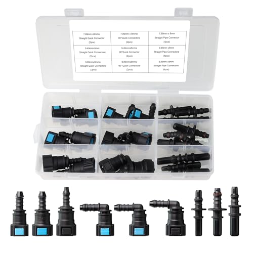 Fuel Line Quick Connect Kit 24PCS,Assorted 5/16 3/8 Fuel Line Fittings Nylon Straight Push-On Release Hose Connector