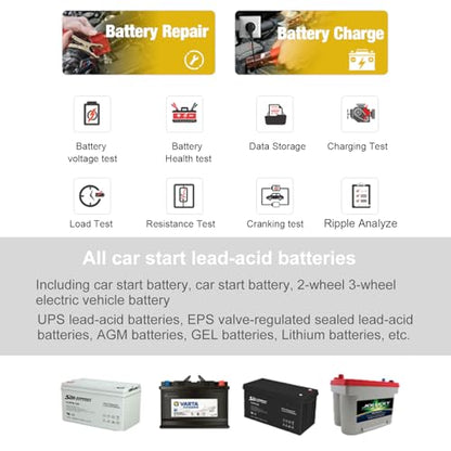 KONNWEI KW520 12V/24V Car Battery Tester, 100–2000 CCA Battery Load Analyzer, Automotive Battery Tester with Cranking, Charging, Alternator & Starter System Test, for Cars, Trucks, SUVs, Motorcycles