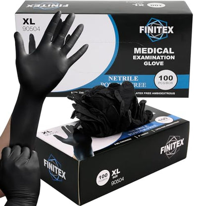 FINITEX Black Nitrile Disposable Medical Exam Gloves - 100/1000 PCS 6.3mil Powder-Free Latex-Free Food Gloves - color: Black (X-large 100)