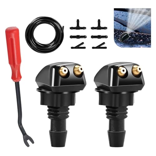 10 PCS Car Windshield Washer Nozzle Tools, Double-hole Spray Jet with T-type I-type Y-type Adapter and 6.5 Ft Hose, Anti-leak Wiper Arm Nozzle Kit, Universal Washer Replacement (Multicolored)