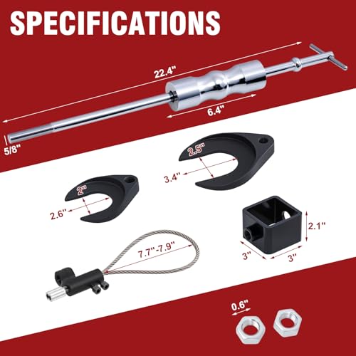 CXRCY Inner CV Axle Puller with 63mm 48mm CV Joint Fork and Outer CV Joint Adapter Steel Cable Adapter，CV axle Removal Tool with 5/8"-18 Slide Hammer