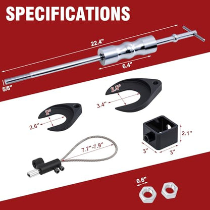 CXRCY Inner CV Axle Puller with 63mm 48mm CV Joint Fork and Outer CV Joint Adapter Steel Cable Adapter，CV axle Removal Tool with 5/8"-18 Slide Hammer