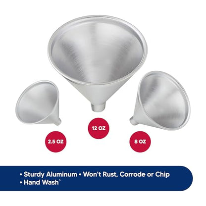 HIC Kitchen Wide-Mouth Aluminum Funnel Set for Liquids and Dry Goods, Set of 3, Includes 2-Ounce, 8-Ounce, and 12-Ounce - style: 3-Piece Set