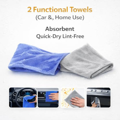 15PCS Interior Cleaning Kit Graded Boar Brush 160g Gel Swivel Glass Tool | Scratch-free vent duster microfiber pads waterproof bag, car & home dual use, practical holiday gift for car lovers