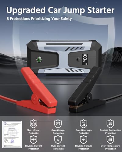 Car Jump Starter Portable 3000A 12V Car Engine Starter 6L Gas 3L Diesel, Supersafe Lithium Jump Box with USB Quick Charge, Jump Starter with Compass,Flashlight,LED Screen,Storage Box