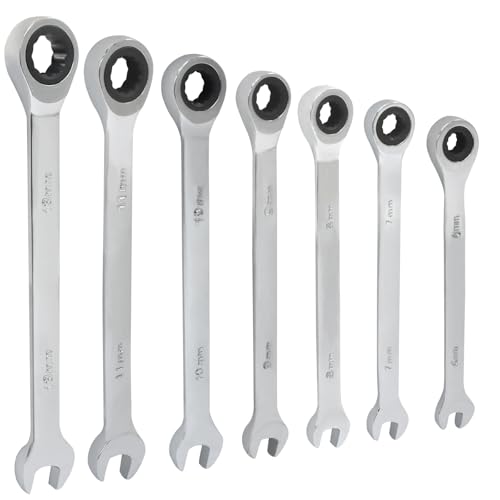 7 PCS Metric Ratchet Wrenches Set 6mm 7mm 8mm 9mm 10mm 11mm 13mm, Ratcheting Combination Wrench for Projects Metric Tight Spaces - size: 6 mm, 7 mm, 8 mm, 9 mm, 10 mm, 11 mm, 13 mm set