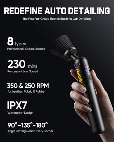 Fanttik Flip G10 Nano AutoCare Cordless Electric Car Interior Detailing Brush, Dual-Speed with 8 Brush Heads, Adjustable Angle & Smart Display, IPX7 Waterproof for Deep Car Cleaning