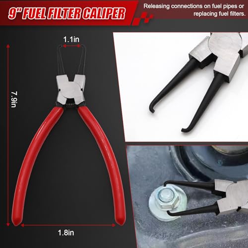 6Pcs Fuel Line Disconnect Tool Set,Hose Pipe Clamp Clip,Hose Clamp Tool,9"Fuel Filter Caliper,Hose Remover Pliers,30 Degree Disconnect Pliers for Automobile fuel system maintenance.