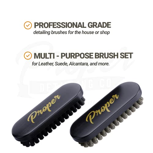 Premium Horse Hair Leather Brushes Set for Car Detailing, Furniture & Upholstery - Professional Horsehair Cleaning Brush for Couch, Car Seats, Alcantara & Interior Surfaces