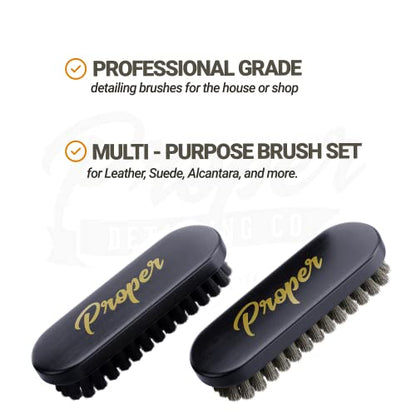 Premium Horse Hair Leather Brushes Set for Car Detailing, Furniture & Upholstery - Professional Horsehair Cleaning Brush for Couch, Car Seats, Alcantara & Interior Surfaces