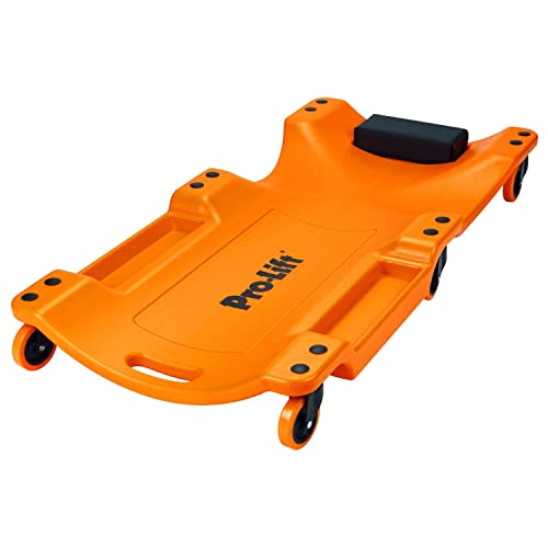 Pro Lift Mechanic Plastic Creeper 40 Inch - Blow Molded Ergonomic HDPE Body with Padded Headrest & Dual Tool Trays - 350 Lbs Capacity Orange - color: Orange
