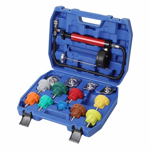 Coolant Pressure Tester Kit, Radiator Pump Pressure Tester with Vacuum Pump Vacuum Purge & Refill Tool, Automotive Cooling System Water Tank Leak Detection Tool (15 PCS)