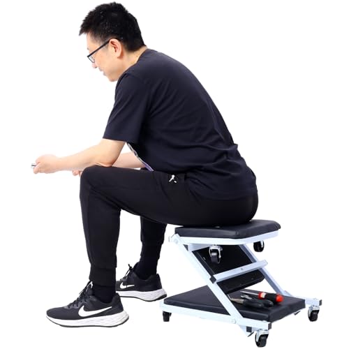 2-in-1 Mechanic Creeper and Stool, 36" Z Creeper Seat, 300 lbs Capacity, Low Profile Design with 6 Smooth-Rolling Wheels, Garage Tool for Mechanics (Grey+Black) - color: Grey+black