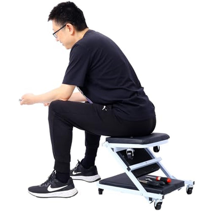 2-in-1 Mechanic Creeper and Stool, 36" Z Creeper Seat, 300 lbs Capacity, Low Profile Design with 6 Smooth-Rolling Wheels, Garage Tool for Mechanics (Grey+Black) - color: Grey+black