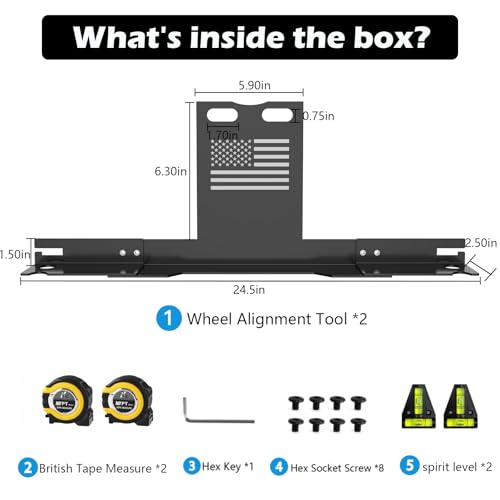 Heavy-Duty Wheel Alignment Tool with American Flag—No Caliper Removal Required. Universal Alignment Tools Automotive Suitable for Cars, Trucks, SUVs, ATVs/UTVs, etc., （Black）