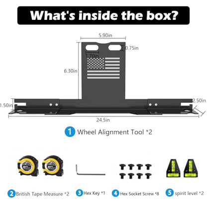 Heavy-Duty Wheel Alignment Tool with American Flag—No Caliper Removal Required. Universal Alignment Tools Automotive Suitable for Cars, Trucks, SUVs, ATVs/UTVs, etc., （Black）