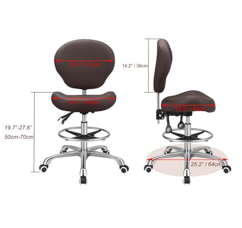 Kaleurrier Office Drafting Chairs with Backs,Talll Office Chairs | Ergonomic,Heavy Duty Drafting Stool Adjustable Height,for Art Studio Standing Desk Kitchen Garage Shop Dental Hair Salon - color: Brown
