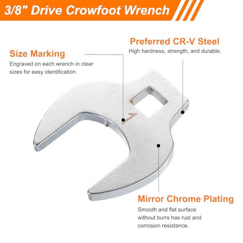 HARFINGTON 11pcs Drive Crowfoot Wrench Set 3/8" Crowfoot Flare Nut Wrench Set 3/8" - 1" Drive Fractional Crowfoot Wrench with Clip-on Organizer for Mechanics Automotive Repair Work