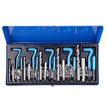 DAYUAN 131Pcs SAE Thread Repair Kit, HSS Drill Helicoil Kit Standard | SAE 1/4"-1/2" Sizes，Repairs Stripped & Damaged Threads，High-Speed Steel Tools，45# Steel Inserts，Storage Case - size: Blue - 131Pcs-SAE