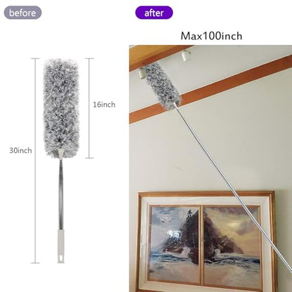 UIMO Microfiber Ceiling Fan Cleaner with 30–100" Telescopic Pole | Extendable Duster for High Ceilings and Fans, Bendable Washable Head, Reusable Cleaning Tool for Furniture, Cars, Keyboard - color: White